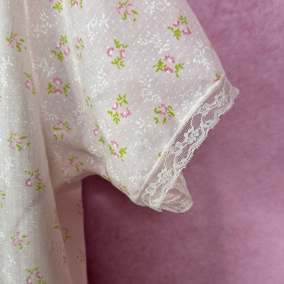 160. Vintage Floral Pajama Set Pink White Lace Trim Size M/L - Picture 6 of 10